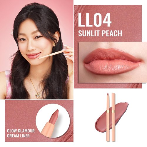 Oulac Waterproof Lipliner Pencil - Smooth, Creamy & Retractable Lip Makeup | Vegan & Cruelty-Free, LL04 Sunlit Peach