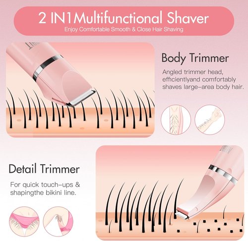 AIBRIT PRO Electric Bikini Trimmer - 2-in-1 Painless Hair Removal Razor with Waterproof Design & 2 Heads