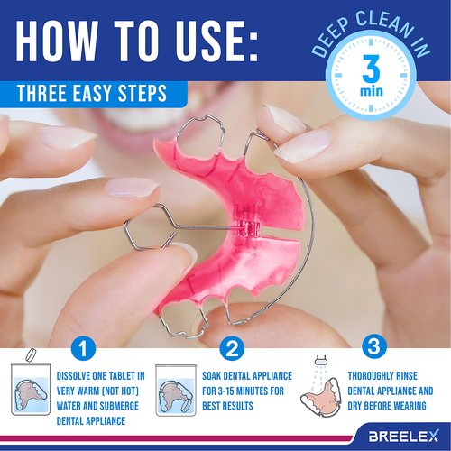 Breelex Denture Cleaning Tablets - 120 Count, Pack of 1-4-Month Supply & Denture Care - All-Purpose Retainer Cleaner Tablets - Gentle Formula for Mouth Guard Cleaner