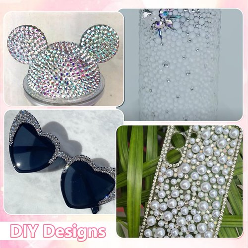 Pearls and Resin Rhinestones for Crafting, 28 Grids White Bedazzling Gems Kit 3/4/6/8mm Half Pearls, 3/4/5/6mm Jelly Resin Rhinestones for Nails Face Eyes Makeup Crafts