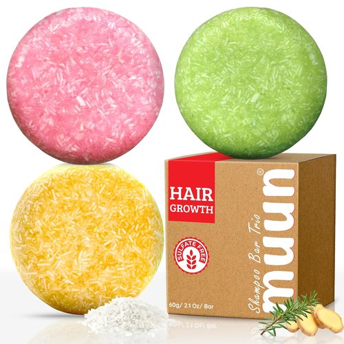 Skiennix Ginger Rosemary & Rice Water Shampoo Bar Pack of 3 - Strengthen & Volumize Hair, pH Balanced, Sulfate-Free
