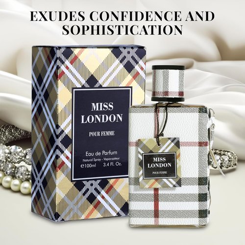 Miss London Eau De Parfum for Women - Floral Honeysuckle, Rose & Jasmine - Elegant Fresh Scent - 100ml Bottle for Daily Wear