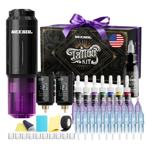 2 PCs 1600mAh Tattoo Batteries Tattoo Gun Kit - Wireless Tattoo Machine Kit, 20 Tattoo Cartridge Needles, Tattoo Ink Set, Full Tattoo Supplies for Beginners and Artists