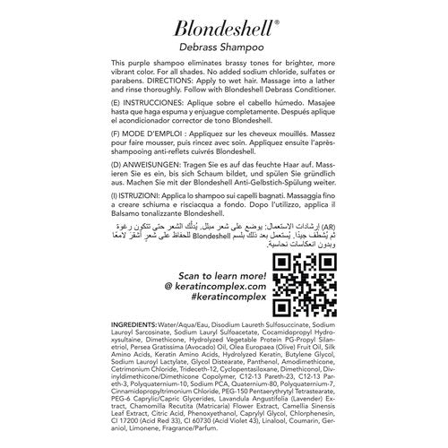 Keratin Complex Blondeshell Debrass Shampoo - Brightens Blonde Hair & Reduces Brassiness