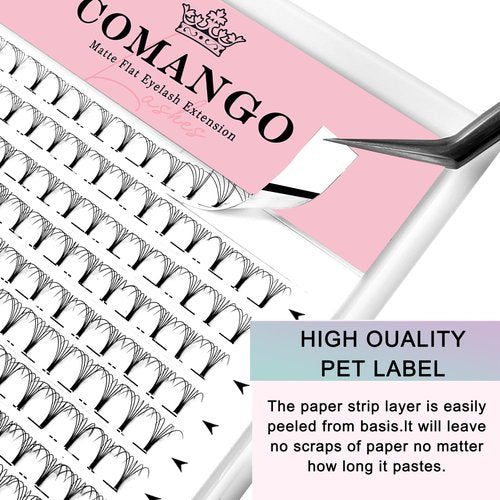 CoMango Premade Fans Eyelash Extensions 320 Fans 6D/10D 0.07 Thickness C/D Curl Short Stem Flat Base Premade Fans Russian Volume Lash Extensions (320Fans-6D-0.07-C-10mm)