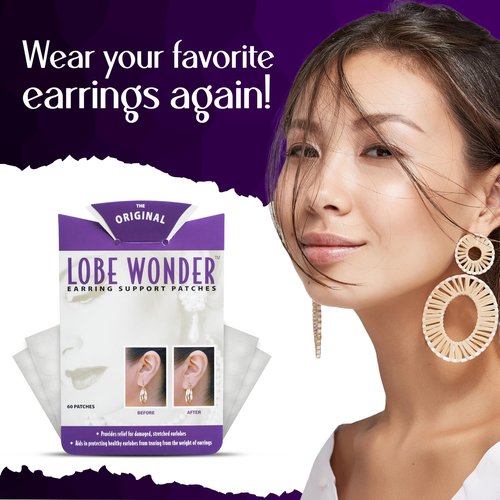 Lobe Wonder - The Original Ear Lobe Support Patch for Pierced Ears - Eliminates The Look of Torn or Stretched Piercings - Protects Healthy Ear Lobes from Tearing - 180 Patches
