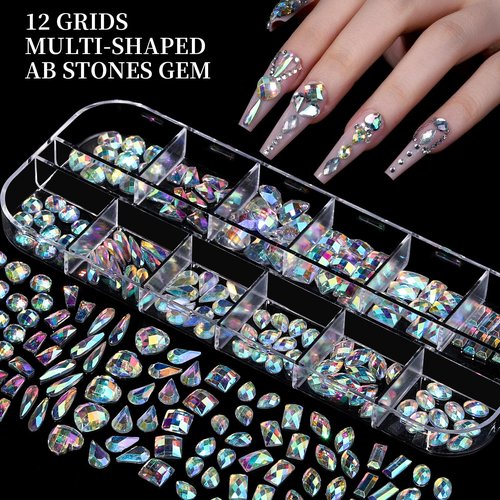 FANDAMEI Nail Charms, Nail Rhinestones Kit with 8 Boxes of Nail Gems, 3D Charms for Nails, Colorful Clear Flatback Rhinestones, Charms Y2K for Nails, Multi Shape Pearls Jewels for Crafts