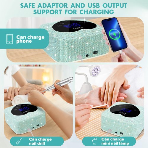 Linssy UV LED Nail Lamp, 72W Cordless Nail Lamp Nail Dryer with 5 Timer Settings, Large Heart Shape Smart LCD Screen with Touch Control UV Light for Gel Nails, Professional LED Nail Lamp (Blue)