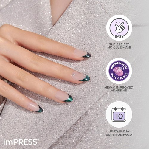 KISS imPRESS Press-On Manicure - All My Love Pink Aurora, Medium Almond Shape, Easy Application, Durable | 30 Count