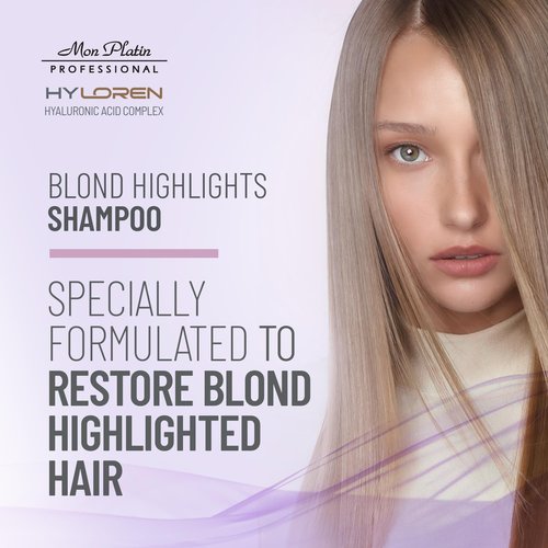 Mon Platin Professional HYLOREN Blond Hair Shampoo with Hyaluronic Acid for Blond & Highlighted Hair, Shampoo for Blond Hair, SLS/SLES Free, Moisturizing Shampoo, Purple Shampoo, 500ml