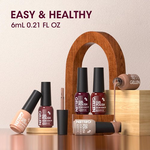 GELLEN Gel Nail Polish Red Brown Nude, Neutral Earth Tones Gel Polish For Finger Toe Nails Home Salon, Cure with UV Light, Glossy, No Wipe, Soak Off, Full Coverage, Non-toxic, Self-leveling