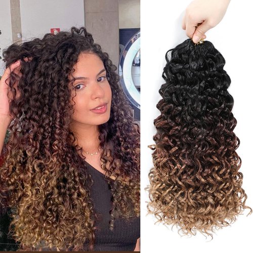 Gogo Curl Crochet Hair 14 Inch 7 Packs Curly Crochet Hair for Black Women Deep Wave Crochet Hair Beach Curl Crochet Hair Synthetic Braiding Hair Extensions (14 Inch 7 Packs 1B/30/27)