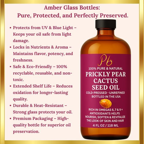 Pomberries Prickly Pear Seed Oil | 100% Pure, Cold-Pressed & Unrefined, Prickly Pear Oil for Face, Skin & Hair, Helps Improve the Look of Fine Lines & Wrinkles | 4 fl oz Glass Bottle