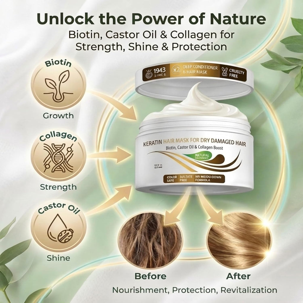 VITAMINS Keratin Hair Mask - Deep Conditioning Treatment for Dry, Damaged Hair | 13.5 Fl Oz