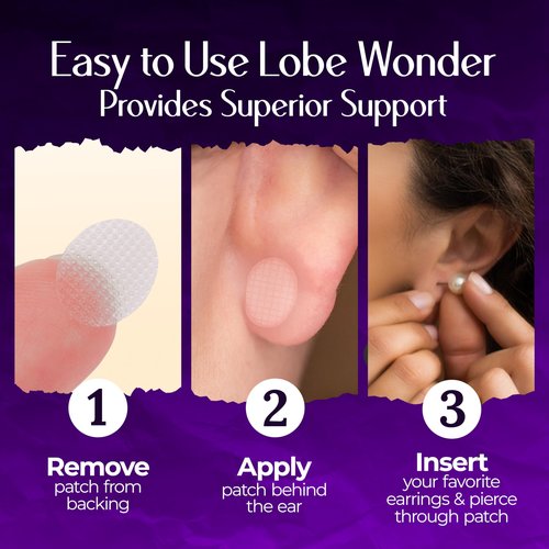 Lobe Wonder - The Original Ear Lobe Support Patch for Pierced Ears - Eliminates The Look of Torn or Stretched Piercings - Protects Healthy Ear Lobes from Tearing - 180 Patches
