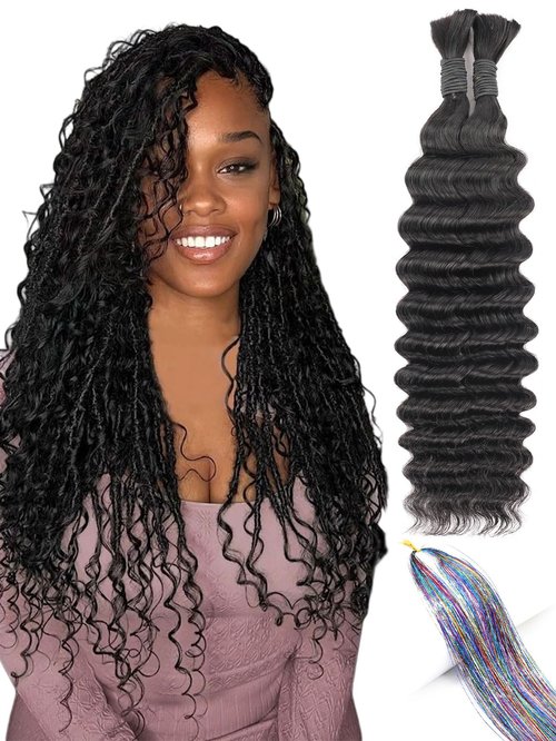QUINARVVNA 100% Human Hair Bundles for Boho Braids 2pcs/110g Unprocessed Virgin Hair Set Natural Smooth Tangle-Free, Perfect Human Hair Boho for Women to Boost Beauty Ideal (Natural black-Deep, 18")