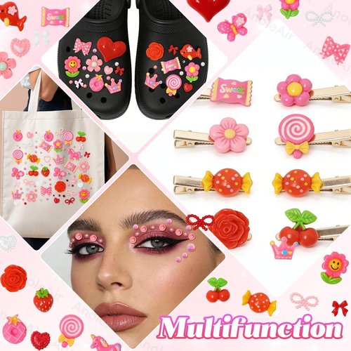AnoleAir Junk Case Charms Kit, Pink Red Pearls Resin Rhinestones Bedazzling Kit, Cute Candy Bear Cartoon Phone Cases Charms, Junk Case with Big Charm for Crafts Nail Art DIY Accessories