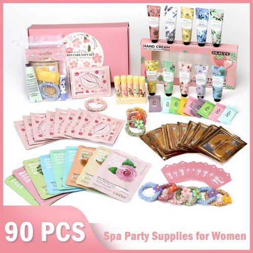 90Pcs Spa Skincare Set for Kids & Women,Skin Care Spa Kit for Girls Ages 8-12,Galentines & Valentines Day Gifts, Under Eye Patches, Lip Mask, Birthday Sleepover Party Supplies for Girls, Bulk Gifts