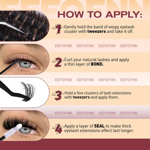 Fluffy Lash Clusters Kit Dramatic 270D Cluster Eyelash Extensions Kit 14-24mm Long Eyelash Clusters Kit Thick Volume Individual Lashes Bond and Seal Remover Tweezers Mega Lash Extension Kit by Eefofnn