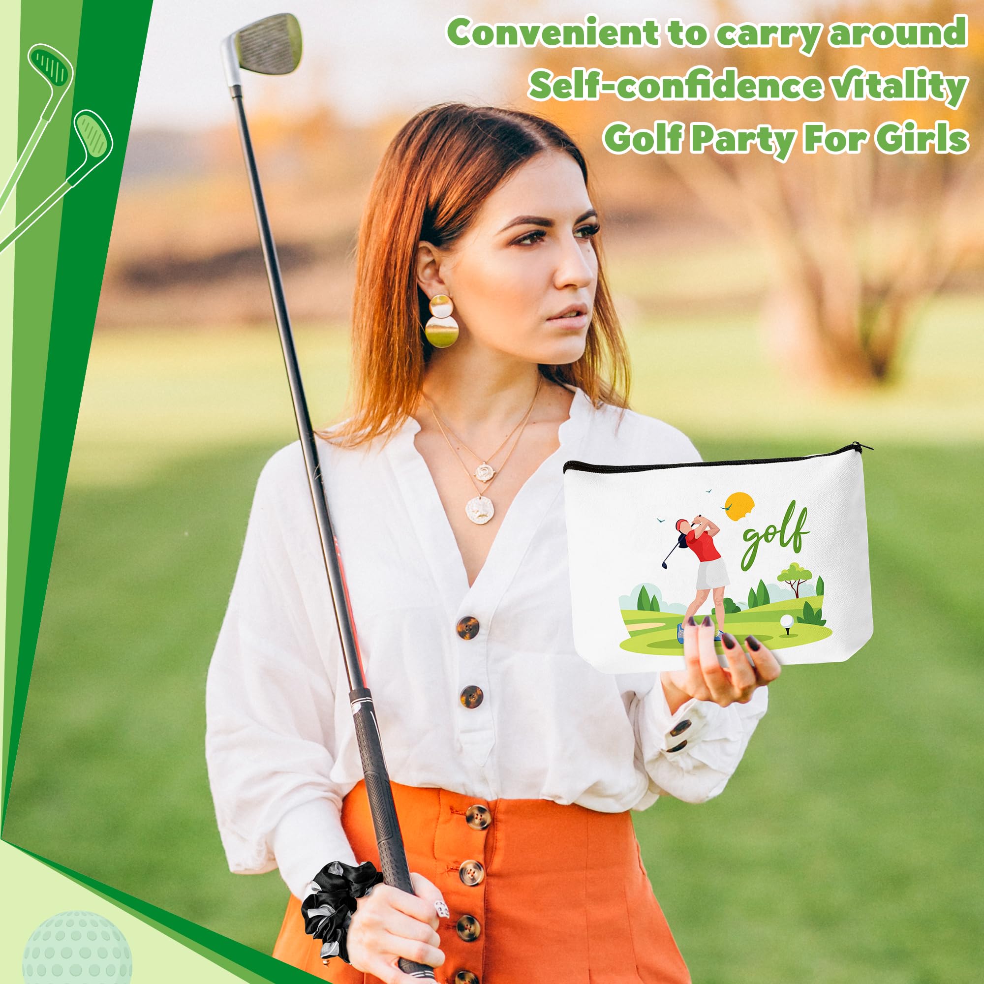 Y1tvei Golf Party Favors Gifts - 30Pcs Golf Cosmetic Bag Hair Scrunchies Round Mirror Alloy Keychain, Sports Game Makeup Bag Accessories for Women Girls Sports Lovers Players Club Party Decor Supplies