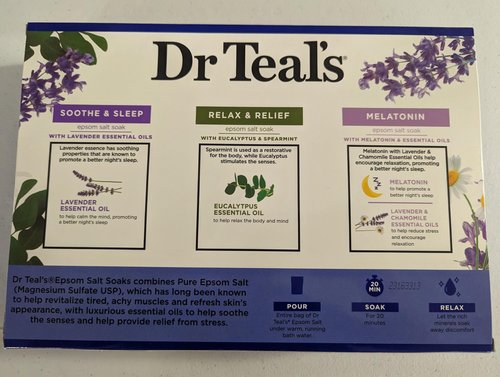 Dr. Teal's Epsom Salt Stress Relief Gift Set (Three 11oz Bags) - Relax & Relief Eucalyptus, Melatonin Soak, & Soothing Lavender - Give The Gift of Relaxation - Soothe Aches with at Home Spa Kit