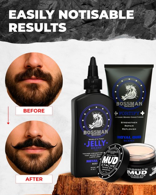 Bossman Big Boss Beard Care Kit for Men - 7 Piece Beard Grooming Kit with Jelly Beard Oil, Beard Conditioner, Beard Balm, MUDstache Wax, Bar Soap, Metal Comb, Brush - Gift Set for Men (Magic)