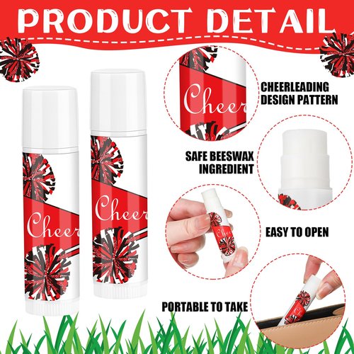 Suttmin 24 Pcs Cheer Lip Balm Bulk Cheer Teams Camp Gifts Pom Pom Leaders Party Favors Gear Lip Balm Valentine's Day Gift for Competitive Party Guest Supplies(Red)