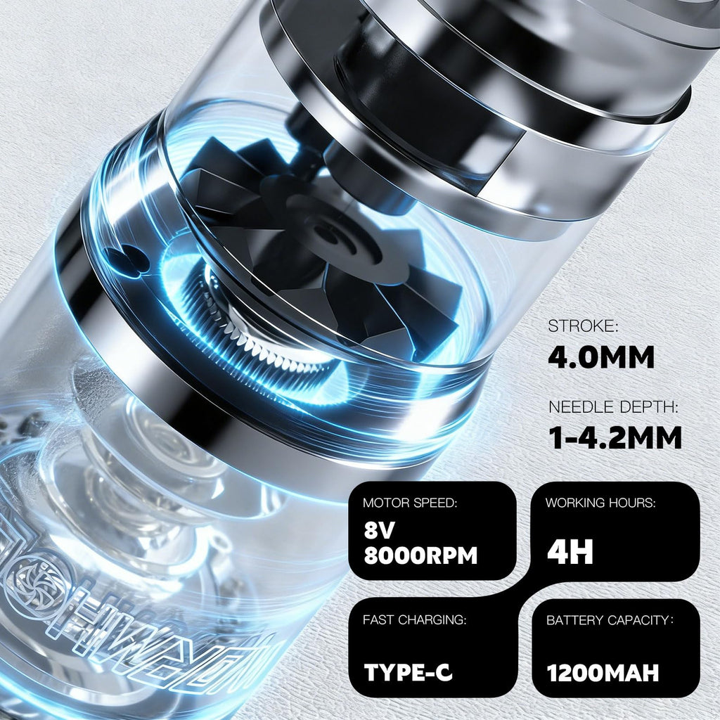 Wormhole Wireless Tattoo Gun Kit – Professional Rotary Tattoo Machine with Dual 1200mAh Batteries, Ergonomic Design, Tattoo Inks, Practice Skin, Needles & Complete Accessories for Beginners