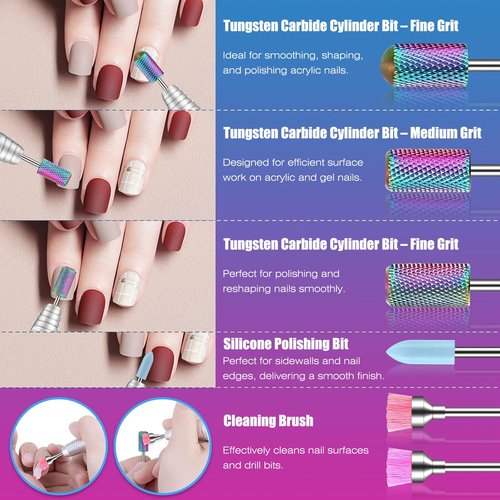 100Pcs Nail Drill Bits Set with Storage Box – 25Pcs Tungsten Carbide & Ceramic & Cuticle Professional Bits + 75Pcs Small Sanding Bands (80/120/180 Grit) Manicure & Pedicure Tools Kit Gift for Women