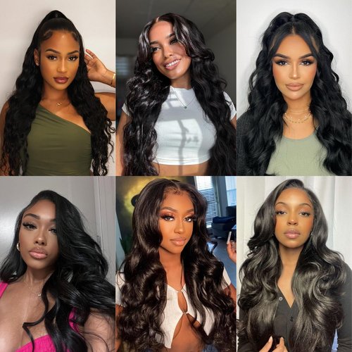 PREMPO 13x6 Lace Front Wigs, 28 Inch Wavy Wig Pre Plucked 180% Density Wear and Go Glueless Wigs As Human Hair Heat Resistant Synthetic Wig with Baby Hair, Natural Black Wig