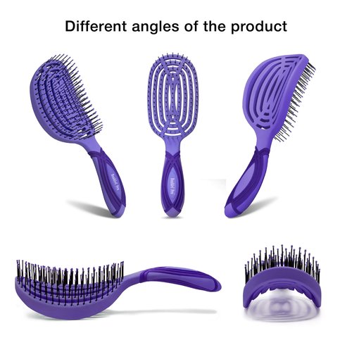 NuWay 4Hair® DoubleC Pro® U.S. Patented Double-Curve Scalp Care Brush – Rounded Ergonomic Handle Salon Design with Heat-Resistant BrainyBristles™ – Wet & Dry Use (Hyacinth)