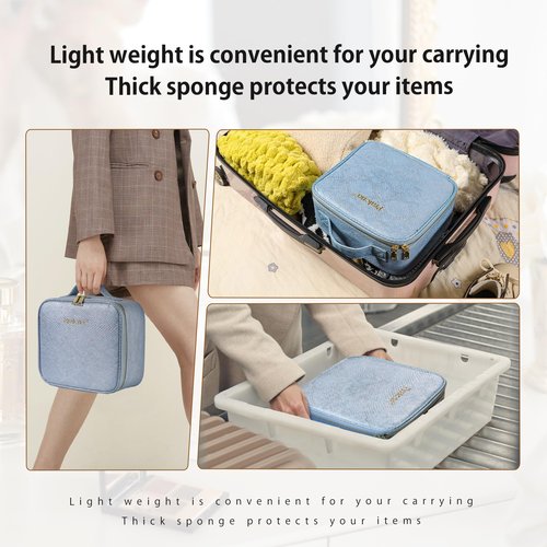 PRALENA Portable Travel Makeup Bag with Mirror and Light - 3 Colors,Adjustable Brightness Spacious Cosmetic Organizer,Mermaid Shine Blue