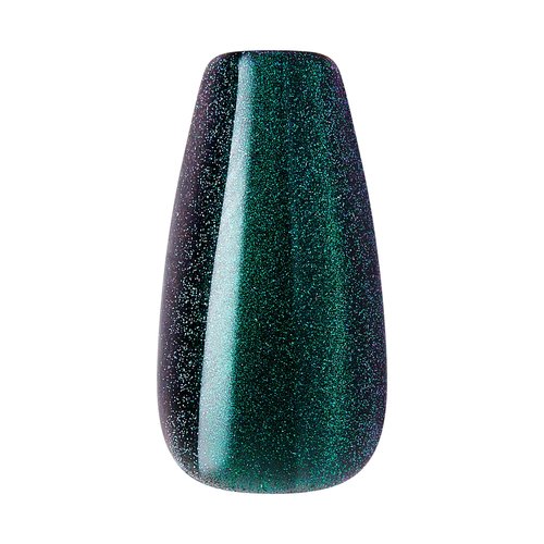 KISS CORE, Press On Nails, Nail glue included, 'Shimmering', Green, Medium Size, Coffin Shape, Includes 32 Nails, 2g Glue, 1 Manicure Stick, 1 Mini File