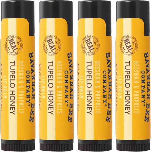 Savannah Bee Company Beeswax Lip Balm - Natural Tupelo Honey, 0.15 Ounce | Pack of 4