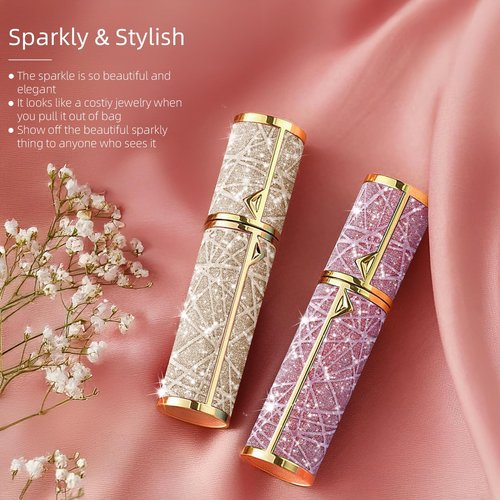 Fiwecos Perfume Travel Refillable Bottle, Cologne Portable Atomizer Fragrance Scent Sprayer with Sparkling Brilliantly, Pump Fill from Bottom Pocket Size 5ml for Travel Essentials & Best Gift(S-Gold)