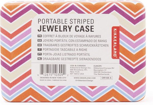 Kikkerland Portable Jewelry Storage Case with Mirror - Striped Travel Design, Random Style