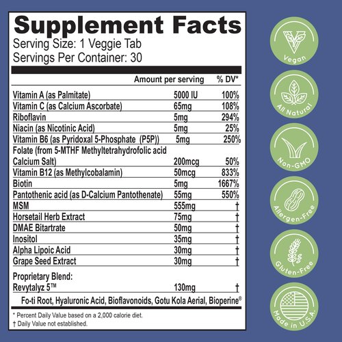 Essential Source Biotin (Biotina Vitaminas) - Hair Skin Nails Vitamins for Women & Men - 5000 mcg - Hair Growth Support Supplements - 90 Tablets - with Revytalyz 5, Vitamin A, C, B12 - Made in USA