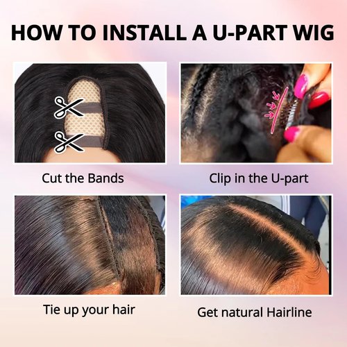 Orientfashion U Part Wig Human Hair 12A Straight Bobo Wig Human Hair Glueless U Part Wig with Clip 180% Density Half Wigs for Women Beginner Friendly No Sew In No Glue (BoB Straight 1B, 8inch)