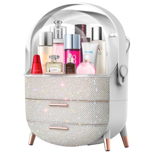Ptesly Teen Girls Gift Makeup Organizer,Skincare Organizer Jewelry Storage,Cosmetics Storage and Display Case,Make Up Holders and Organizers for Countertop,Bathroom Organizer (Pearl White)