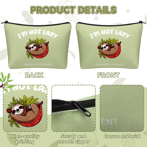 SilTriangle 4 Pack Sloth Cosmetic Bags for Girls Women Sloth Lovers Canvas Cute Makeup Bags with Zipper Travel Toiletry Organizer Pouch for Backpack Luggage Gifts for Birthday Party Favors