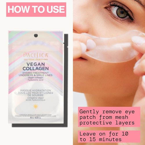 Pacifica Vegan Collagen Undereye & Smile Line Patches - Hydrating Gel Pads for Fine Lines & Wrinkles, Unscented (2 Patches)