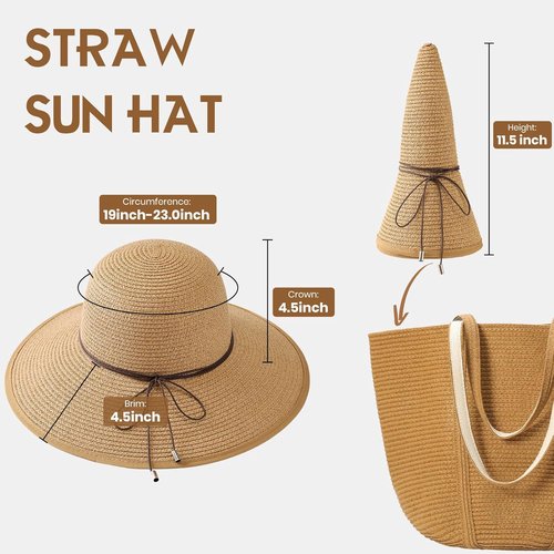 Sun Hats for Women - UPF 50+ Straw Beach Hat with Wide Brim for Summer Travel