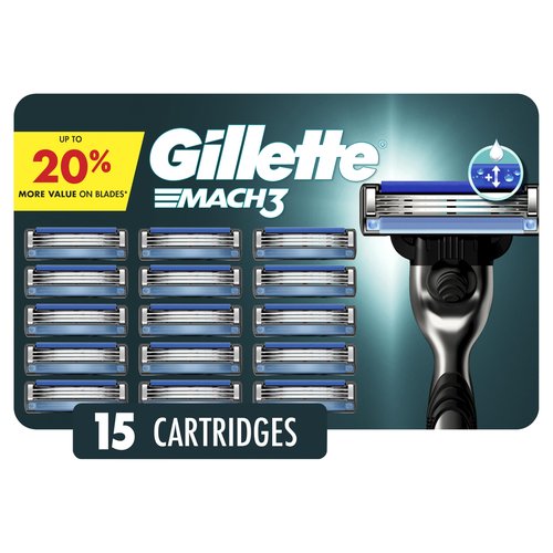 Gillette Mach3 Razor Blades for Men, 3-Blade Razor Refills, 15 Count