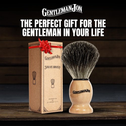 Gentleman Jon 100% Black Badger Hair Shaving Brush for Men – Premium Ergonomic Shave Lather Brush for Wet Shave Using Shaving Cream & Soap – Ideal for Safety Razor, Double Edge Razor & Straight Razors