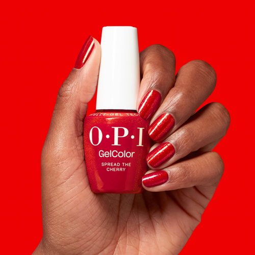 OPI GelColor Spread the Cherry | Opaque Bright Cherry Red Shimmer LED Cure Gel Nail Polish | Salon-Quality Shine, Long-Lasting Wear | 0.5 Fl Oz | Good Enough to Treat | Holiday 2025