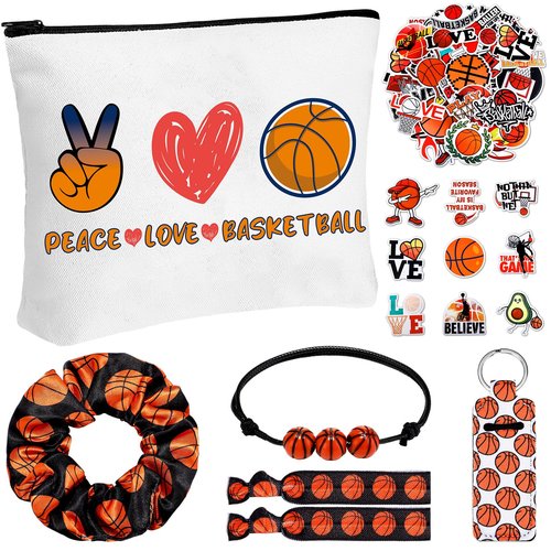 Seenelling 56 Pcs Basketball Stuff Inspirational Gifts for Players Teams Cosmetic Bag Women Hair Ties Sport Lovers Gifts for Birthday Sport favors