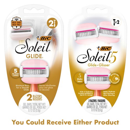 BIC Soleil Glide Disposable Razors for Women, 5 Blades With Shea Butter Moisture Bars For a Smooth Glide, 2 Piece Razor Set (Pack of 2)