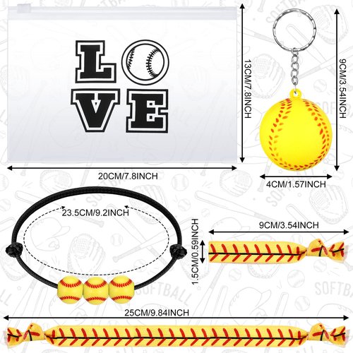 Hicarer 48 Pcs Softball Teams Gifts Softball Party Favors Supply Set Women Cosmetic Bag Keychain Hair Scrunchies Bracelets(Cute Style)