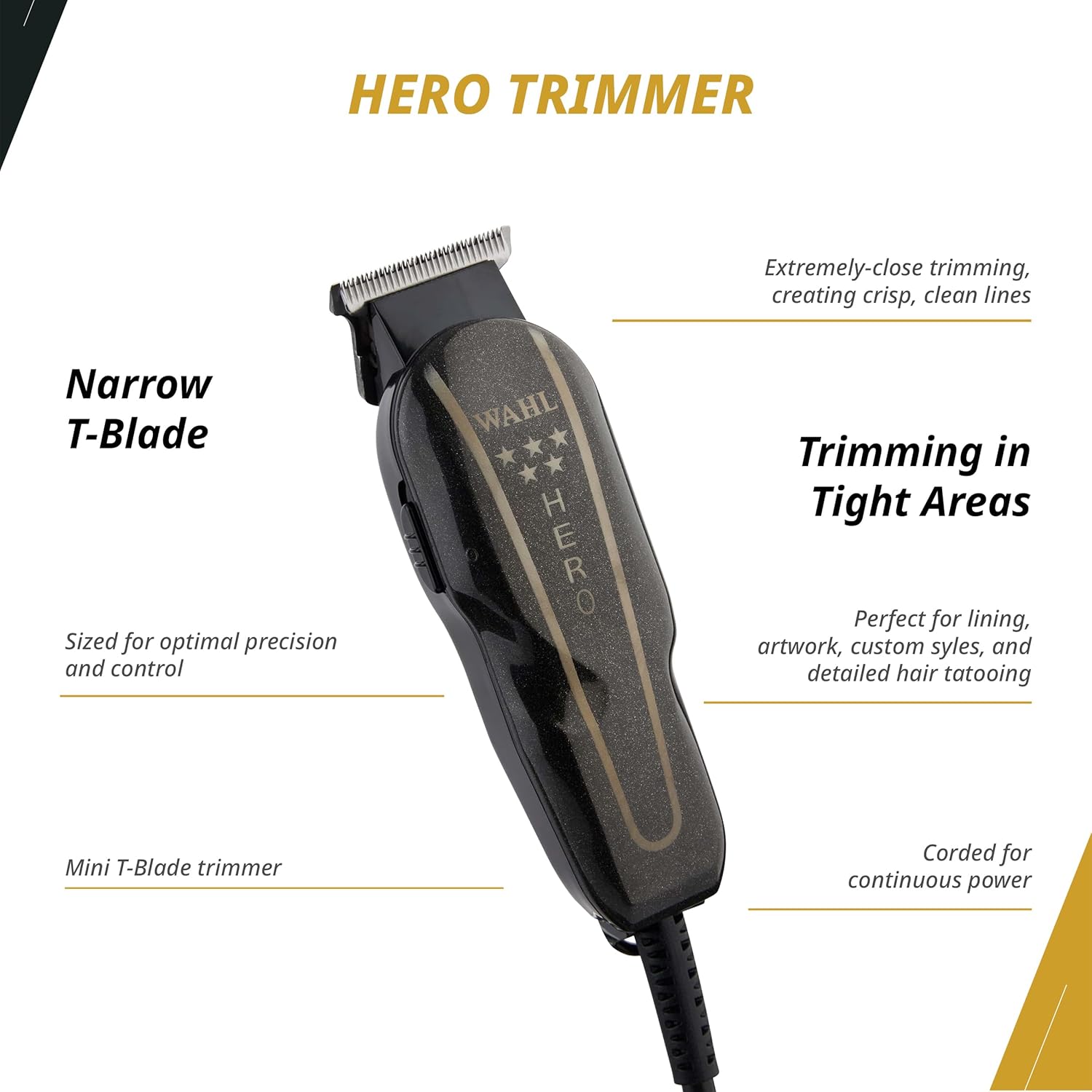Wahl Professional 5-Star Barber Combo - Corded Legend Clipper & Hero T-Blade Trimmer Set | Black/Gold Finish