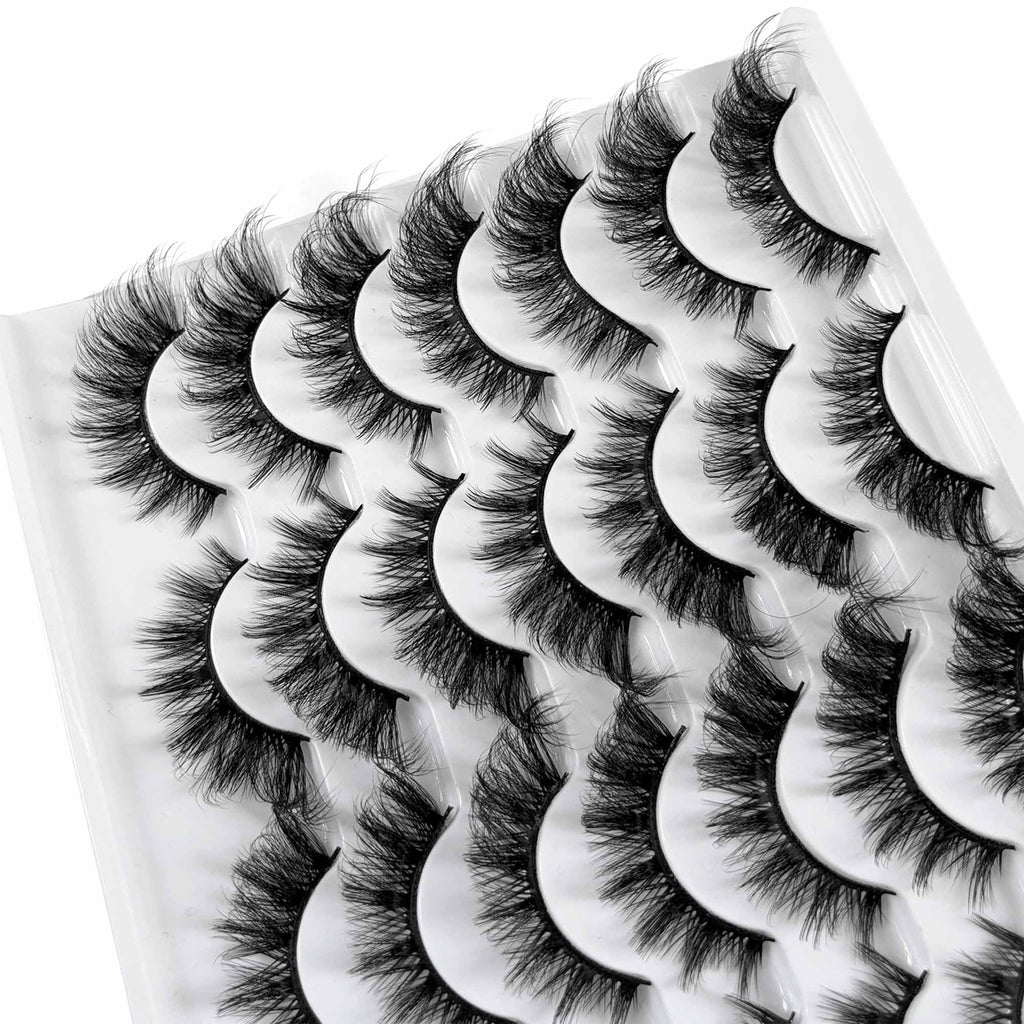 Yasnai Cat Eye Lashes False Eyelashes Fluffy Volume 18mm Strip Lashes Wispy Fake Lashes Natural Eyelashes 14 Pairs Pack 9D
